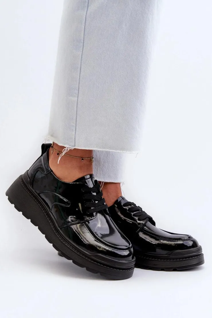 Clearance Evento Lakierowane Półbuty Damskie Skóra Naturalna Czarne Scadaria