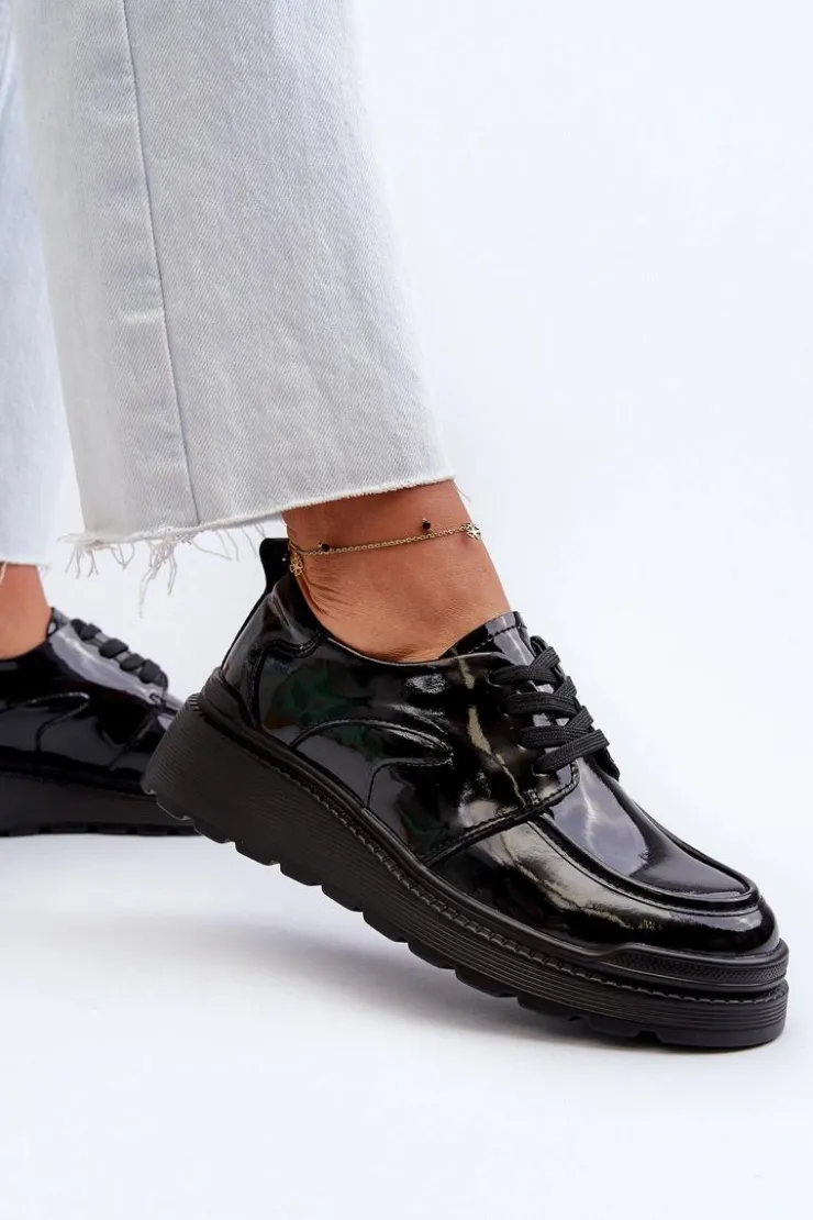 Clearance Evento Lakierowane Półbuty Damskie Skóra Naturalna Czarne Scadaria