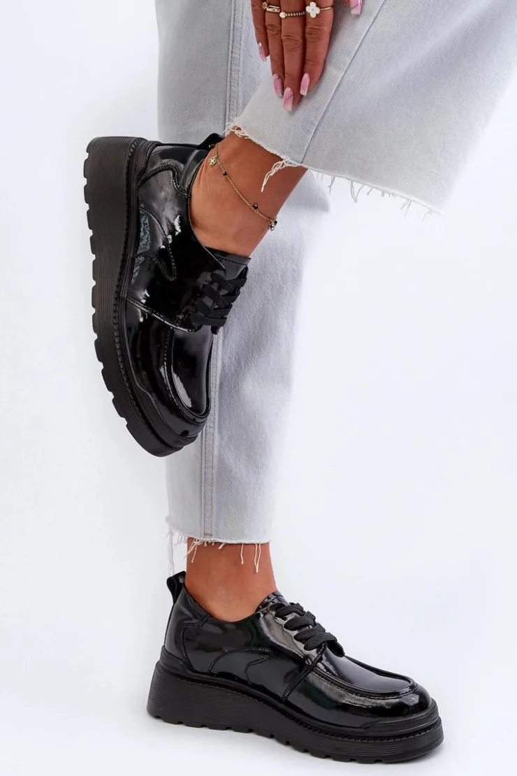 Clearance Evento Lakierowane Półbuty Damskie Skóra Naturalna Czarne Scadaria