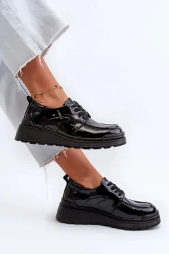 Clearance Evento Lakierowane Półbuty Damskie Skóra Naturalna Czarne Scadaria