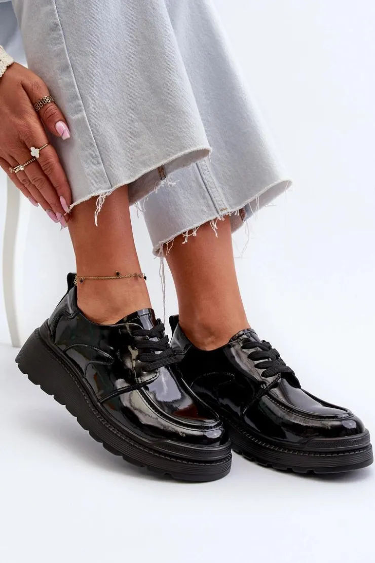 Clearance Evento Lakierowane Półbuty Damskie Skóra Naturalna Czarne Scadaria