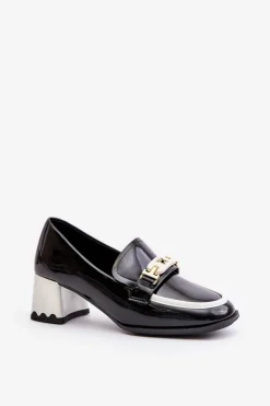 Damskie Artiker Lakierowane Półbuty Damskie Na Obcasie Z Ozdobą 55C1002 Czarne