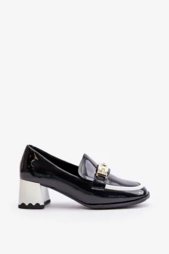 Damskie Artiker Lakierowane Półbuty Damskie Na Obcasie Z Ozdobą 55C1002 Czarne