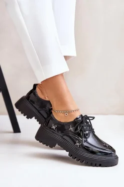 Outlet Artiker Lakierowane Półbuty Damskie Z Ozdobami Skóra Naturalna 55C1011 Czarne