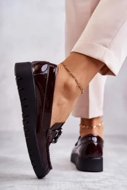 Damskie Buty Sergio Leone Lakierowane Półbuty Loafery Na Platformie Bordowe Kjersti