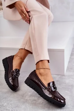 Damskie Buty Sergio Leone Lakierowane Półbuty Loafery Na Platformie Bordowe Kjersti