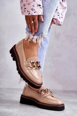 Online Buty damskie Vinceza Lakierowane Półbuty Loafery Na Platformie Beżowe Reidun