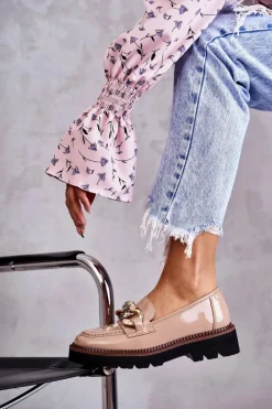 Online Buty damskie Vinceza Lakierowane Półbuty Loafery Na Platformie Beżowe Reidun