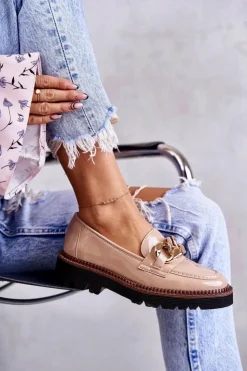 Online Buty damskie Vinceza Lakierowane Półbuty Loafery Na Platformie Beżowe Reidun