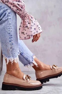 Online Buty damskie Vinceza Lakierowane Półbuty Loafery Na Platformie Beżowe Reidun