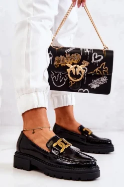 Damskie Boto Lakierowane Półbuty Loafery Z Ozdobą La.Fi 210031B-NL Czarne