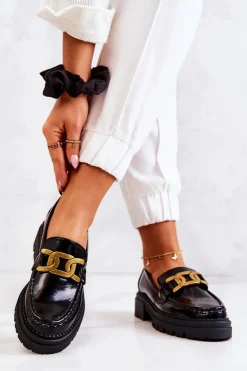 Damskie Boto Lakierowane Półbuty Loafery Z Ozdobą La.Fi 210031B-NL Czarne