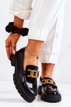 Damskie Boto Lakierowane Półbuty Loafery Z Ozdobą La.Fi 210031B-NL Czarne