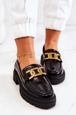 Damskie Boto Lakierowane Półbuty Loafery Z Ozdobą La.Fi 210031B-NL Czarne