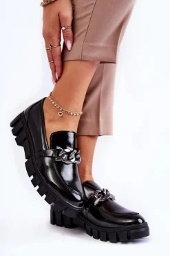 Buty Sergio Leone Półbuty Lakierowane|Mokasyny Damskie Lakierowane*Lakierowane Półbuty Loafery Na Platformie Czarne Inger