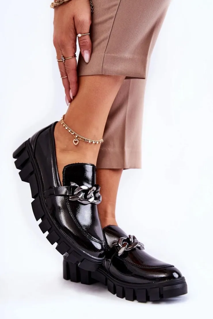 Buty Sergio Leone Półbuty Lakierowane|Mokasyny Damskie Lakierowane*Lakierowane Półbuty Loafery Na Platformie Czarne Inger