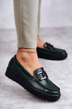 Buty Sergio Leone Półbuty Lakierowane|Mokasyny Damskie Lakierowane*Lakierowane Półbuty Loafery Na Platformie Zielone Kjersti