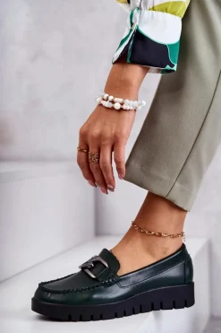 Buty Sergio Leone Półbuty Lakierowane|Mokasyny Damskie Lakierowane*Lakierowane Półbuty Loafery Na Platformie Zielone Kjersti