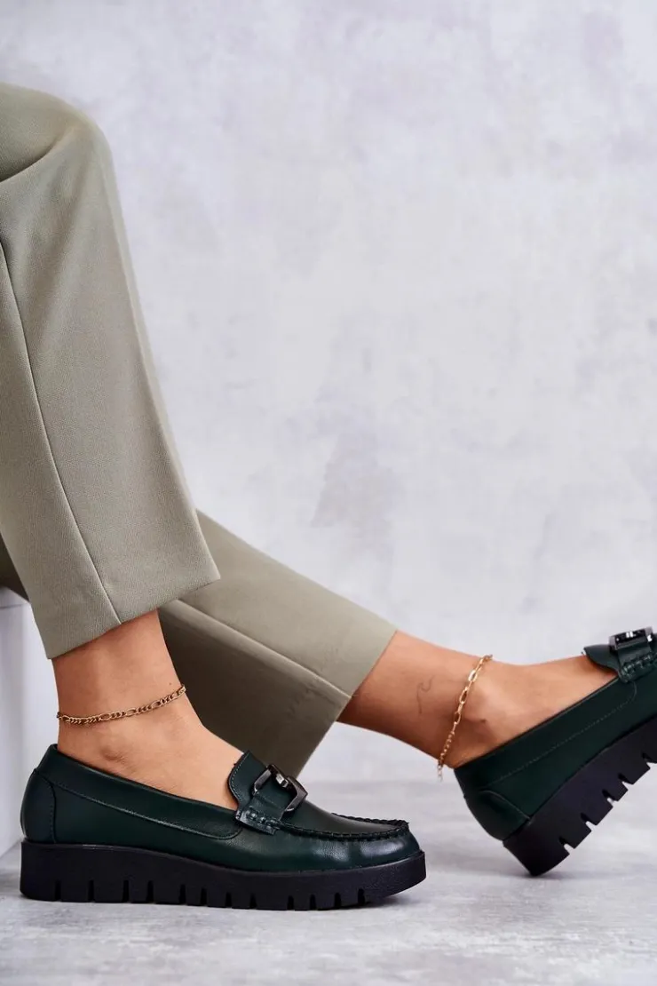 Buty Sergio Leone Półbuty Lakierowane|Mokasyny Damskie Lakierowane*Lakierowane Półbuty Loafery Na Platformie Zielone Kjersti