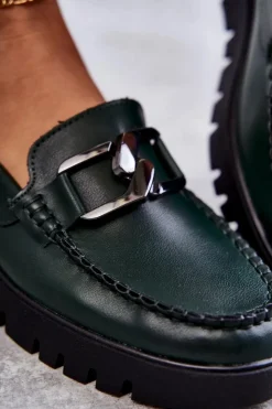 Buty Sergio Leone Półbuty Lakierowane|Mokasyny Damskie Lakierowane*Lakierowane Półbuty Loafery Na Platformie Zielone Kjersti