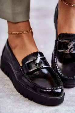 Sale Buty Sergio Leone Lakierowane Półbuty Loafery Na Platformie Czarne Kjersti