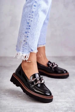 Buty damskie Vinceza Półbuty Lakierowane|Mokasyny Damskie Lakierowane*Lakierowane Półbuty Loafery Na Platformie Czarne Reidun