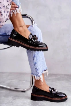 Buty damskie Vinceza Półbuty Lakierowane|Mokasyny Damskie Lakierowane*Lakierowane Półbuty Loafery Na Platformie Czarne Reidun