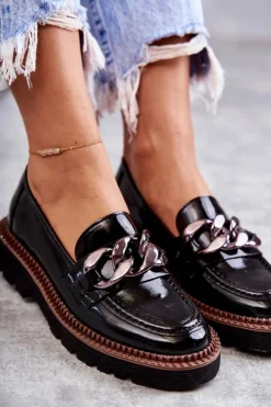 Buty damskie Vinceza Półbuty Lakierowane|Mokasyny Damskie Lakierowane*Lakierowane Półbuty Loafery Na Platformie Czarne Reidun