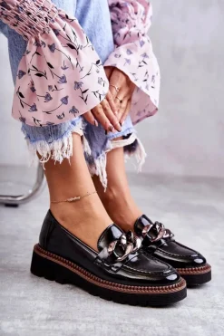 Buty damskie Vinceza Półbuty Lakierowane|Mokasyny Damskie Lakierowane*Lakierowane Półbuty Loafery Na Platformie Czarne Reidun