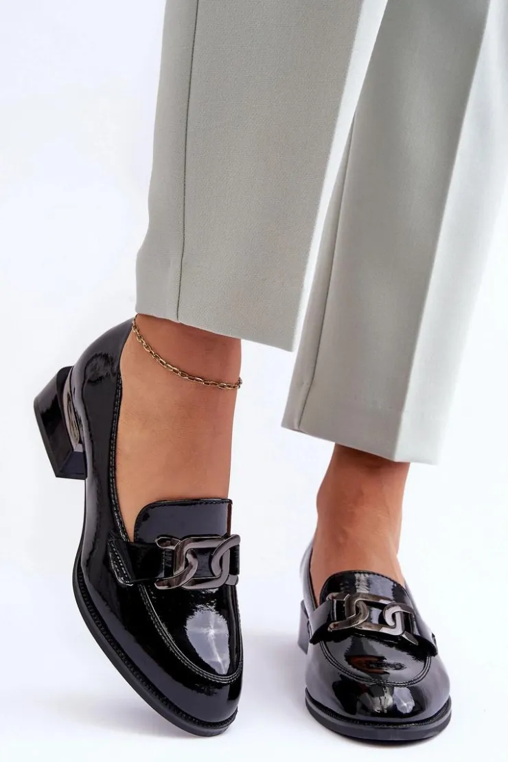 Buty damskie Vinceza Półbuty Lakierowane*Lakierowane Półbuty Mokasyny Na Obcasie Czarne Sakina