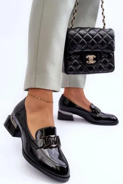 Buty damskie Vinceza Półbuty Lakierowane*Lakierowane Półbuty Mokasyny Na Obcasie Czarne Sakina