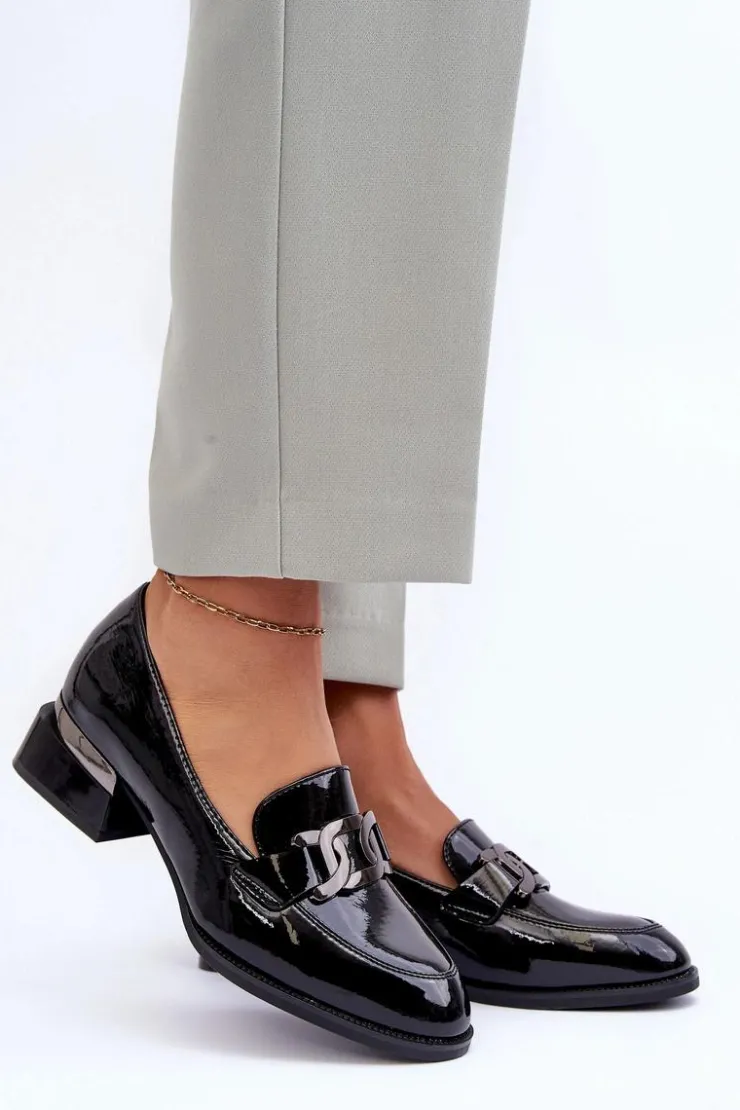 Buty damskie Vinceza Półbuty Lakierowane*Lakierowane Półbuty Mokasyny Na Obcasie Czarne Sakina