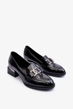 Buty damskie Vinceza Półbuty Lakierowane*Lakierowane Półbuty Mokasyny Na Obcasie Czarne Sakina