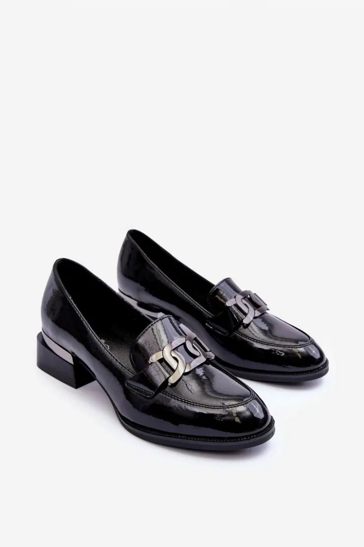 Buty damskie Vinceza Półbuty Lakierowane*Lakierowane Półbuty Mokasyny Na Obcasie Czarne Sakina