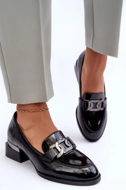 Buty damskie Vinceza Półbuty Lakierowane*Lakierowane Półbuty Mokasyny Na Obcasie Czarne Sakina