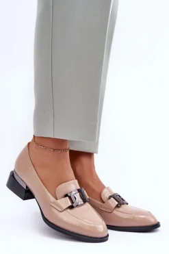 Hot Buty damskie Vinceza Lakierowane Półbuty Mokasyny Na Obcasie Beżowe Sakina