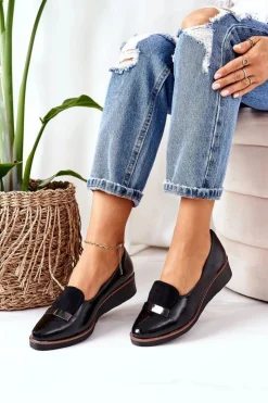 Hot Boto Lakierowane Półbuty Na Koturnie POTOCKI 12032 Czarne