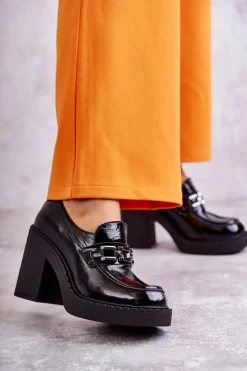 New Boto Lakierowane Półbuty Na Masywnym Słupku Czarne Lemar Jaime Czarny