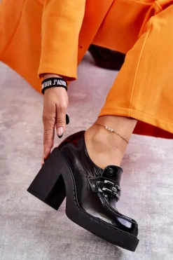 New Boto Lakierowane Półbuty Na Masywnym Słupku Czarne Lemar Jaime Czarny