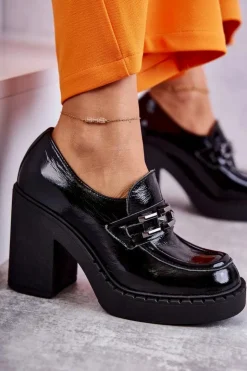 New Boto Lakierowane Półbuty Na Masywnym Słupku Czarne Lemar Jaime Czarny