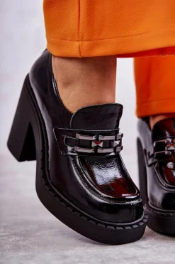 New Boto Lakierowane Półbuty Na Masywnym Słupku Czarne Lemar Jaime Czarny