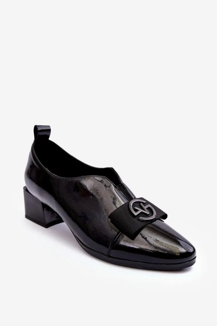 Sale Buty damskie Vinceza Lakierowane Półbuty Na Obcasie Z Ozdobą Czarne Elosa