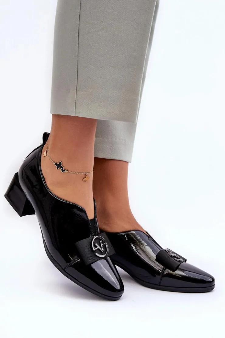 Sale Buty damskie Vinceza Lakierowane Półbuty Na Obcasie Z Ozdobą Czarne Elosa