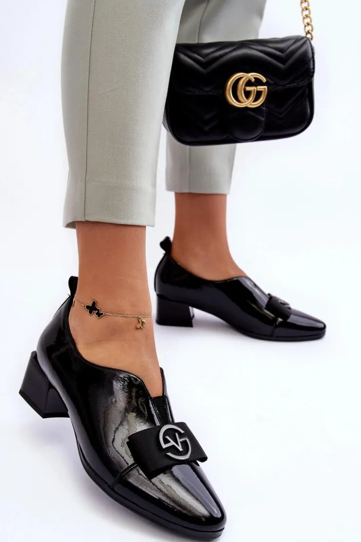 Sale Buty damskie Vinceza Lakierowane Półbuty Na Obcasie Z Ozdobą Czarne Elosa