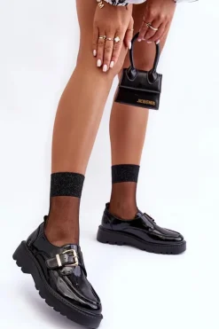 Damskie Buty damskie Vinceza Lakierowane Półbuty Na Płaskim Obcasie Z Klamrą Czarne Meara