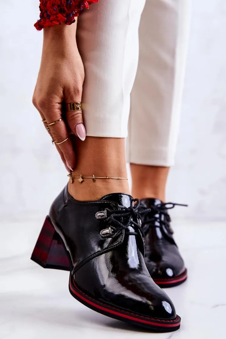 Damskie buty S.Barski Półbuty Lakierowane*Lakierowane Półbuty Na Suwak Czarno-Czerwone Laurosa