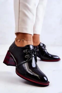Damskie buty S.Barski Półbuty Lakierowane*Lakierowane Półbuty Na Suwak Czarno-Czerwone Laurosa