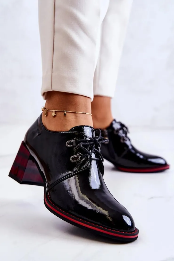 Damskie buty S.Barski Półbuty Lakierowane*Lakierowane Półbuty Na Suwak Czarno-Czerwone Laurosa