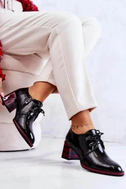 Damskie buty S.Barski Półbuty Lakierowane*Lakierowane Półbuty Na Suwak Czarno-Czerwone Laurosa