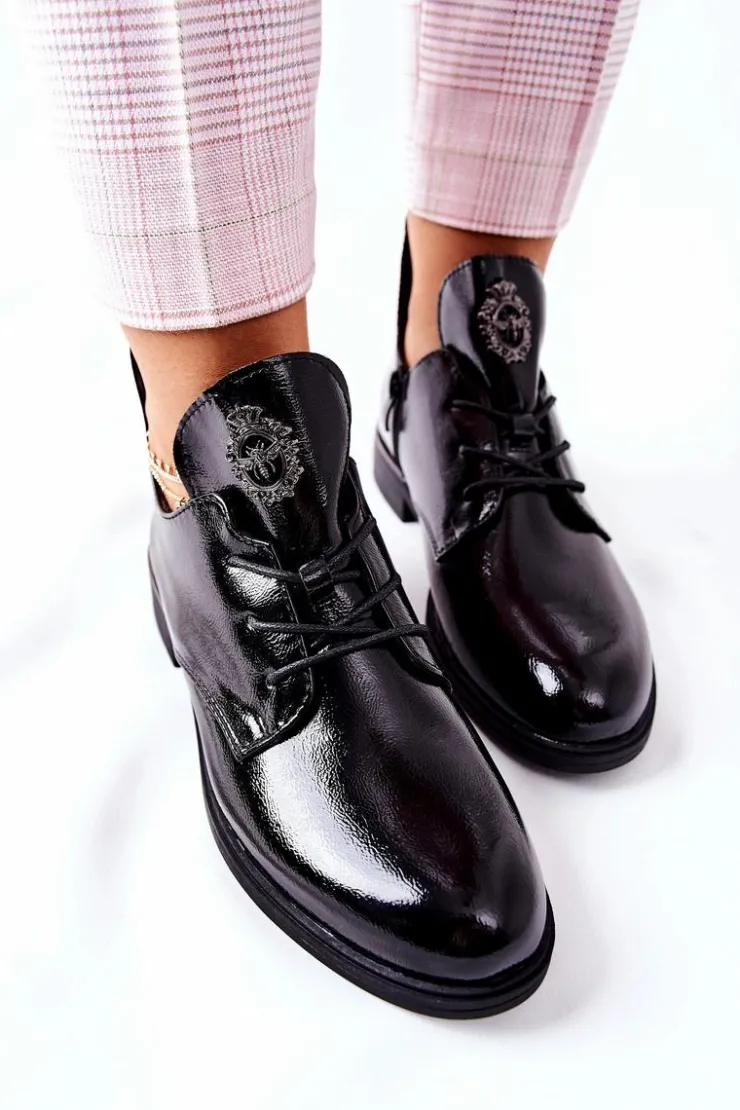 Hot Buty Sergio Leone Lakierowane Pół Ocieplane PB262 Czarne